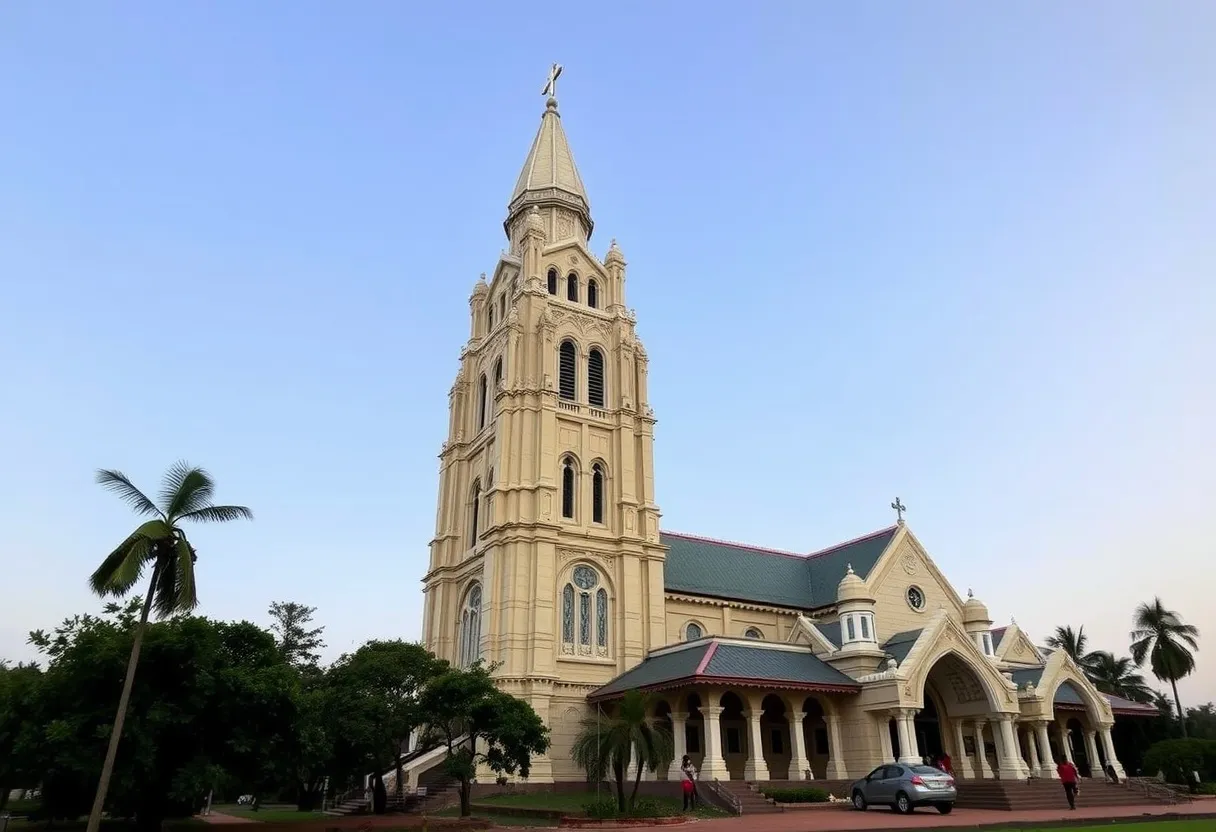 The towering Vimalagiri Church with Gothic architecture standing tall in Alleppey.