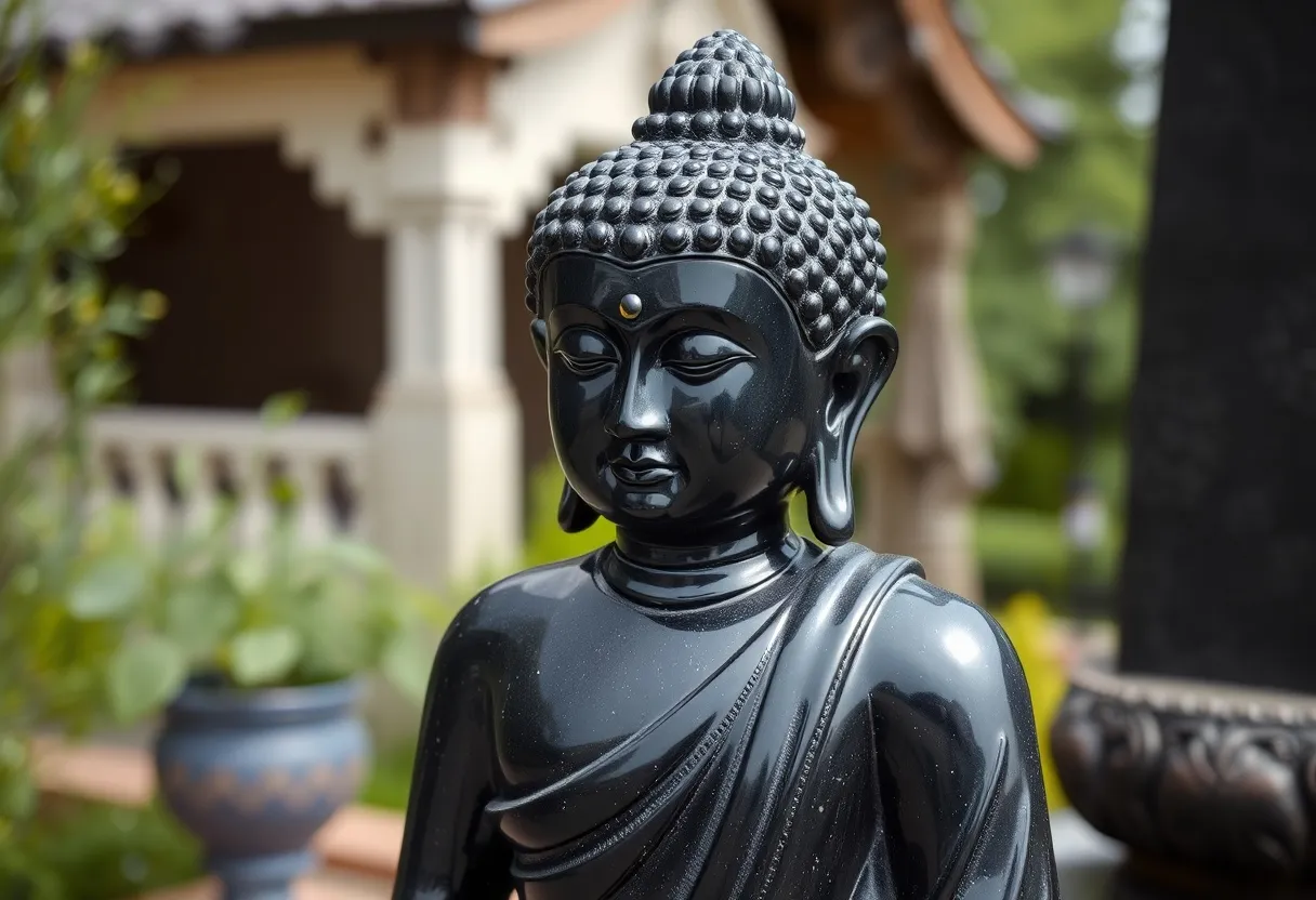 Karumadi Kuttan black granite Buddha statue.