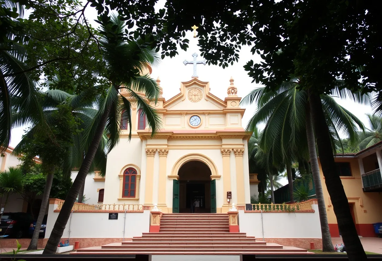 St. Mary’s Forane Church in Champakulam with its unique fusion of architectural styles.
