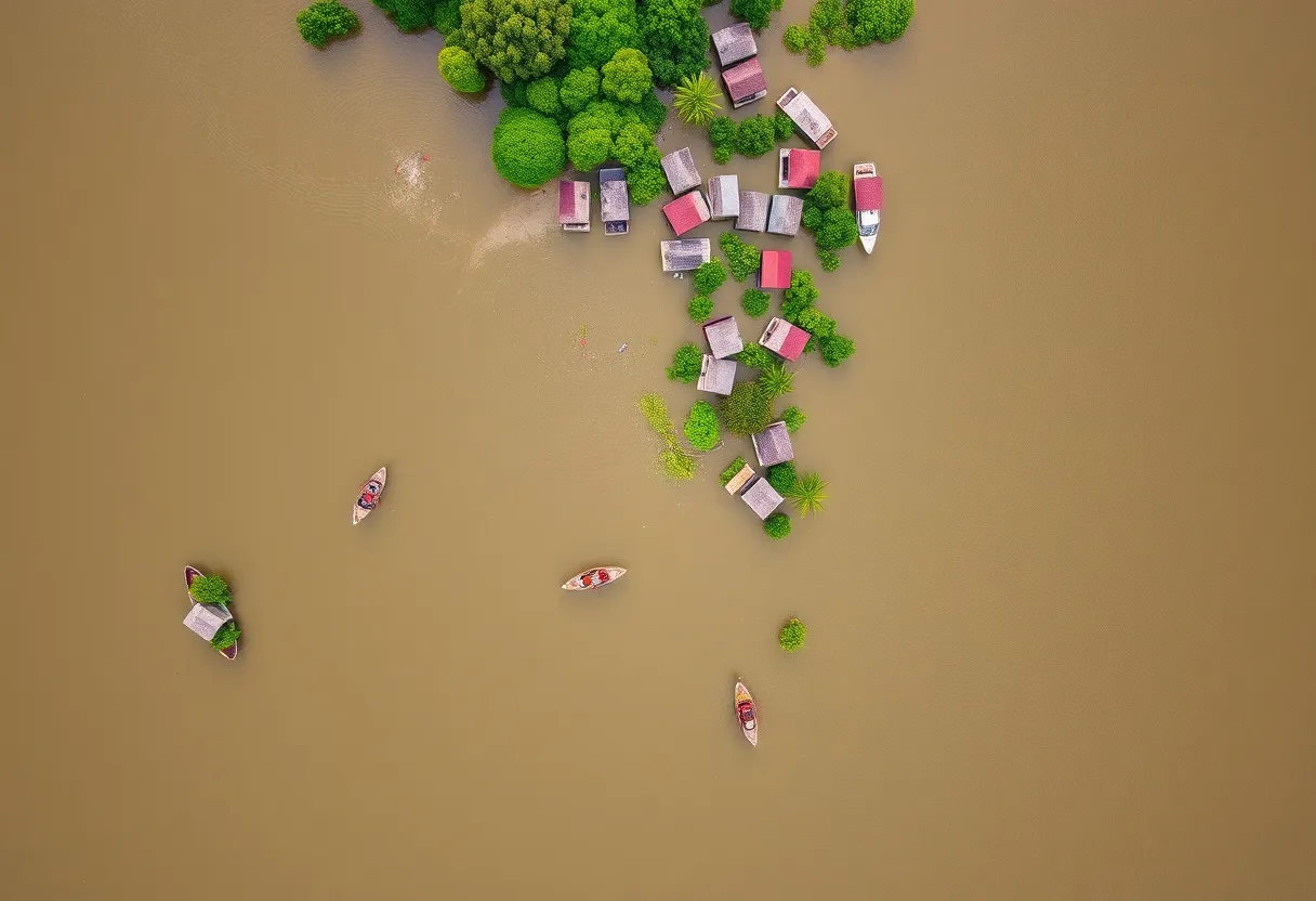 Aerial view of Alleppey backwaters and canal systems