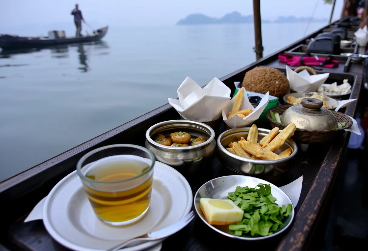 Banana chips and chai being served on a boat ride